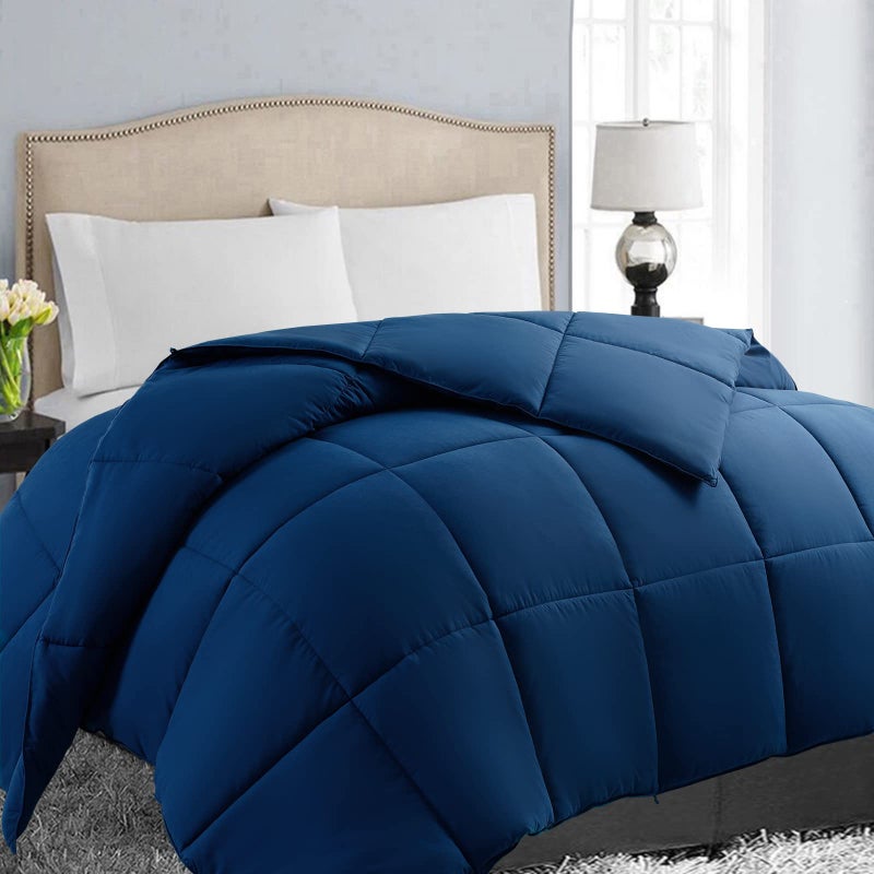 EASELAND Oversized King Down Alternative Comforter - Quilted Duvet Insert for All Seasons, Soft Lightweight with Corner Tabs, Summer Winter Warm Bedding, Navy 98x116 Inches - Image 1